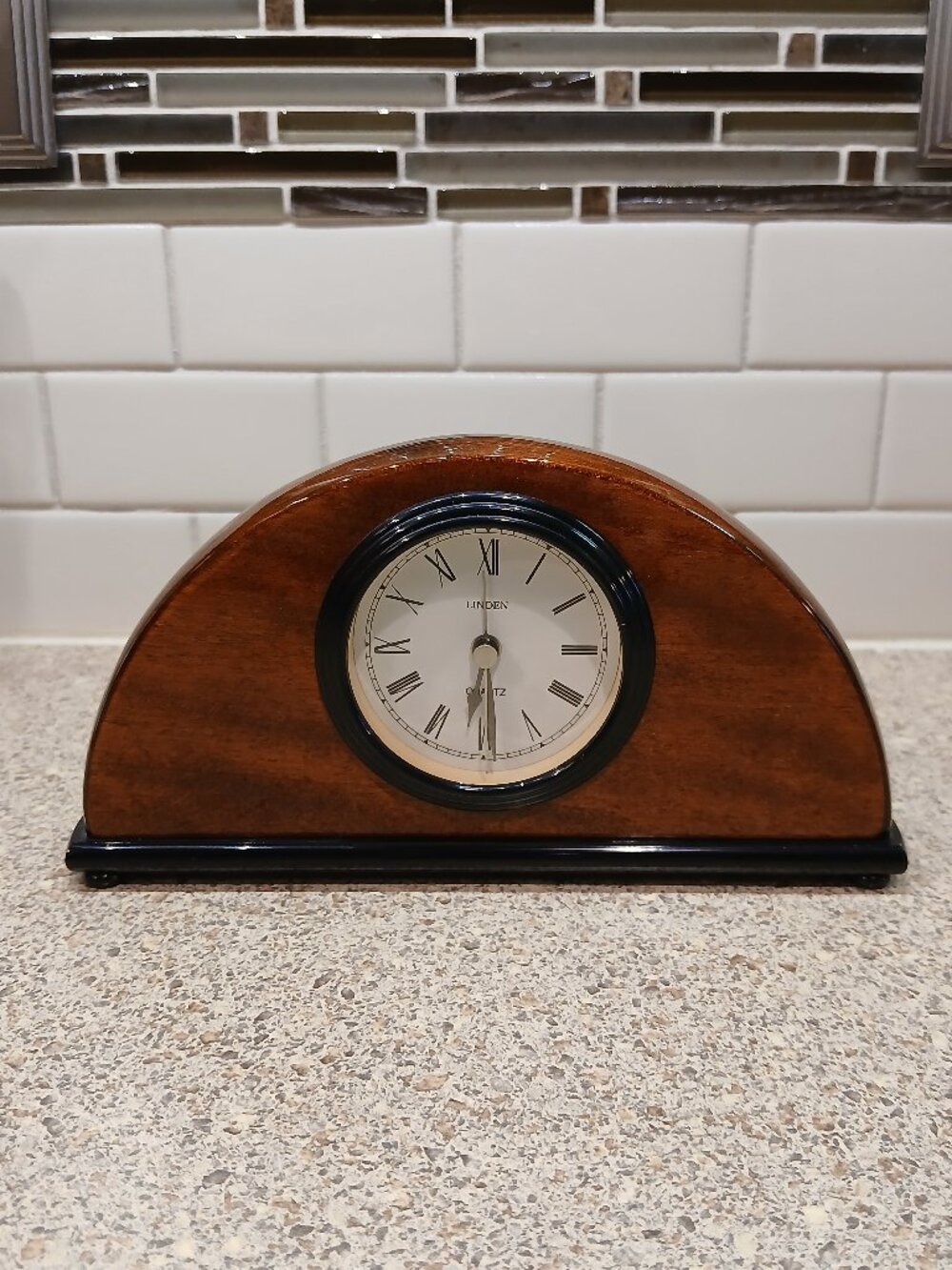 Vintage Linden Quartz Wooden Half-Moon Mantel Clock